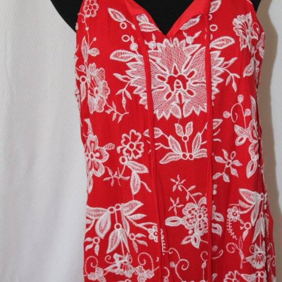 SUNDRESS Westport Red White Floral Embroidery Lined Tie Front MAXI XL Pre-Loved - Picture 5 of 13